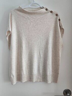 RW&Co. Button-Shoulder Knit Top – XL – Oatmeal/Beige